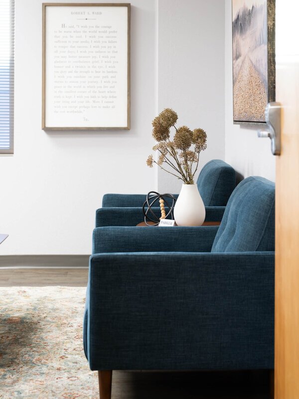 Parker Medical comfortable blue chairs in welcoming waiting area Las Vegas
